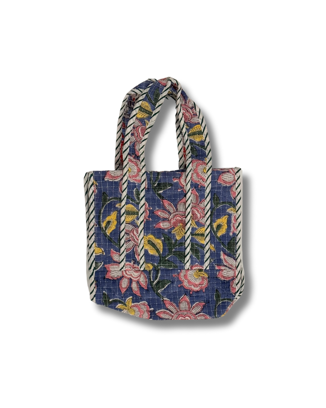 Mini Tote - Blue Grid Floral