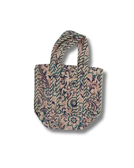 Mini Tote - White and Teal Floral