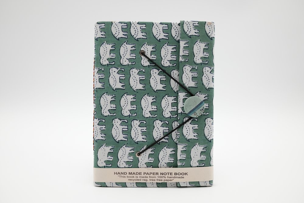 Block Print Rag Notebook - Elephants