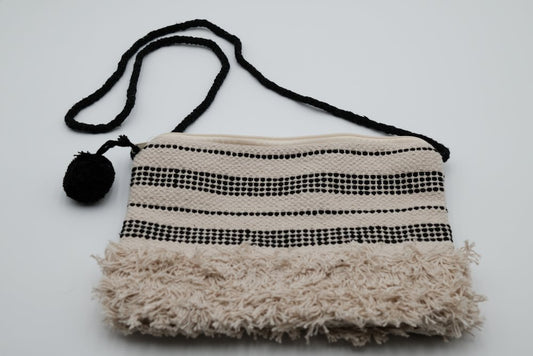 Handmade Crochet Boho Crossbody - Beige / Black