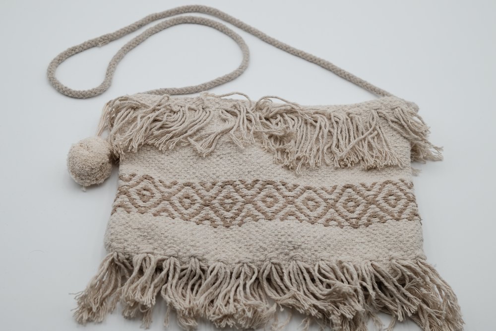 Handmade Crochet Boho Crossbody - Beige Diamond